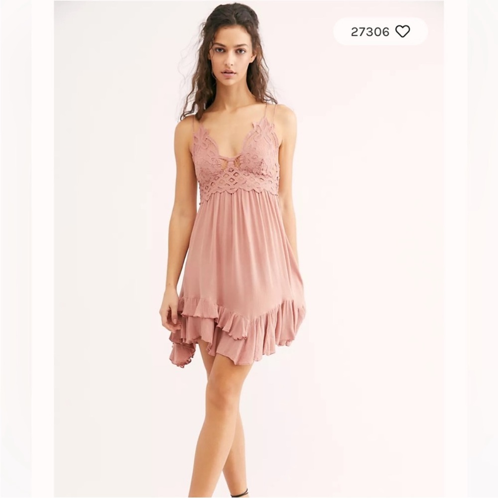 Free People Rose Lace-Trim Spaghetti Strap Mini Dress